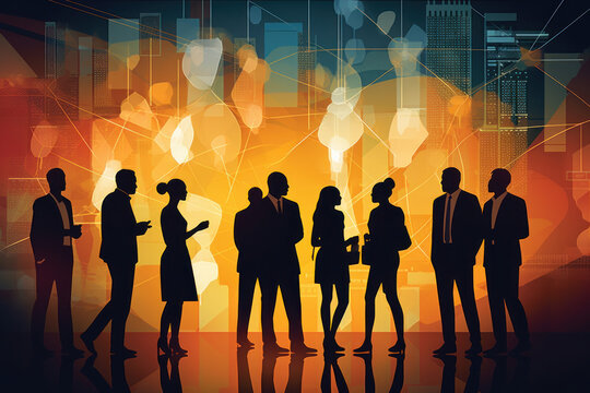 diverse multicultural group of business people meeting, teambuilding concept for efficient collaboration, Painterly futuristic illustration, generative AI
