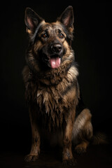 German Shephered dog covered in mud portrait, AI generated image