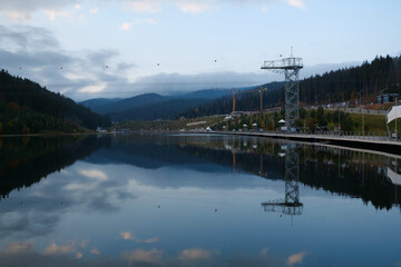 Beautiful lake in Bukovel - largest ski resort in Carpathians, Ukraine