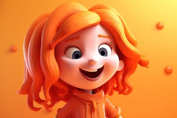3D character illustration of cute little girl in orange colors. Generative AI