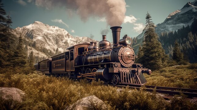 A steam train is making its way through the picturesque scenery of the Swiss Alps, providing a scenic and nostalgic travel experience for passengers. Generative AI