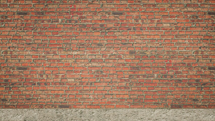 Abstract weathered texture stained old stucco light gray and aged paint white brick wall background. brick wall of red color, wide panorama of masonry. Empty Old Brick Wall Texture. 3D Rendering