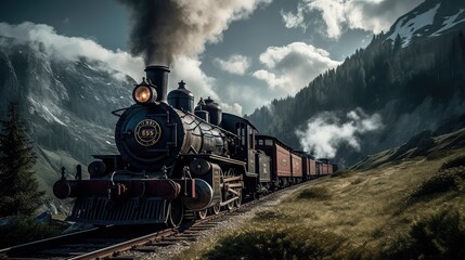 A steam train is making its way through the picturesque scenery of the Swiss Alps, providing a scenic and nostalgic travel experience for passengers. Generative AI