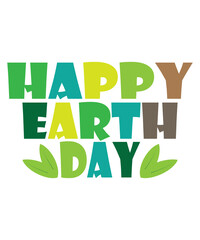 happy earth day green eco text with leaves