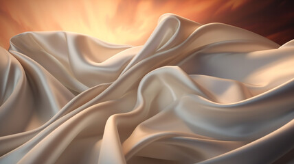 Elegant beige silk banner in a sunset. Smooth and luxurious. Created with Generative AI.