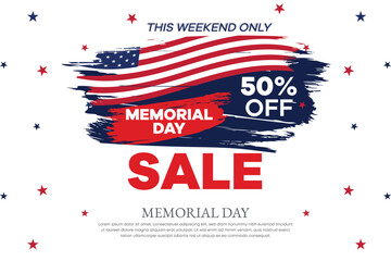memorial day sale web banner. happy memorial day holiday sale post. memorial day weekend sale banner. Memorial Day social media promotion template design of USA national flag colors