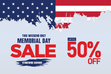 memorial day sale web banner. happy memorial day holiday sale post. memorial day weekend sale banner. Memorial Day social media promotion template design of USA national flag colors