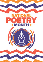 National Poetry Month in April. Poster with handwritten lettering. Poetry Festival in the United States and Canada. Literary events and celebration. Greeting card, invitation, banner or background
