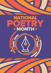 National Poetry Month in April. Poster with handwritten lettering. Poetry Festival in the United States and Canada. Literary events and celebration. Greeting card, invitation, banner or background