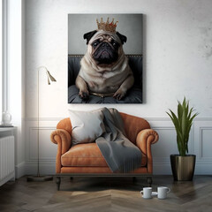 pug dog and sofa