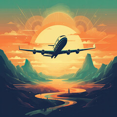 Airplane illustration, vintage, retro, futuristic