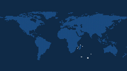 Antarctic Lands Marked on Dark Blue Pixel World Map