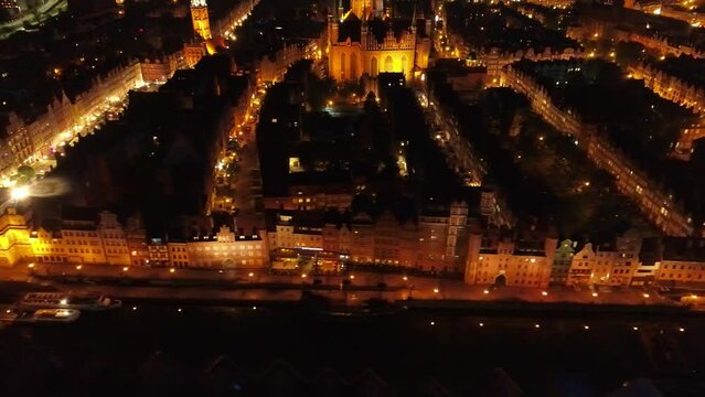 Drone shot of the Gdansk in Poland by the Evening