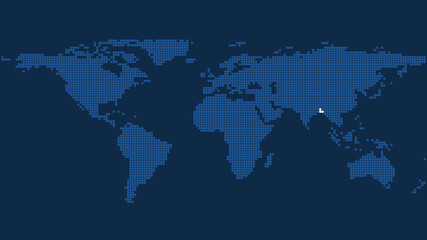 Fototapeta na wymiar Marked Bangladesh on Dark Blue Pixelated World Map