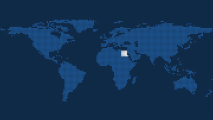 Dark Blue Pixel World Map Highlighting Egypt's Location