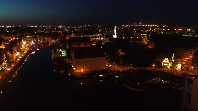 Drone shot of the Gdansk in Poland by the Evening