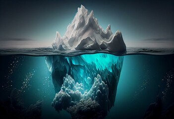 Animated 3D iceberg tip with underwater reveal. Generative AI