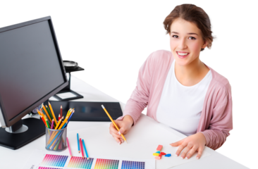 Graphic designer is working and using a graphic tablet