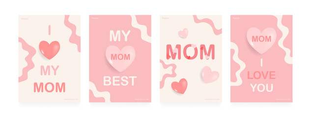 Fototapeta na wymiar Mother's day poster set. Abstract backgrounds, patterns, mother's day cards. Cover, poster, wallpaper. Vector illustration concept.