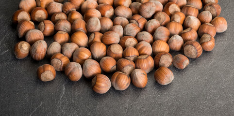 closeup of beautiful hazelnuts for banner background