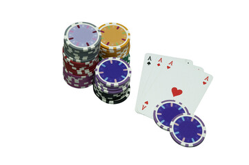 Some fiches and poker cards on a transparent background	