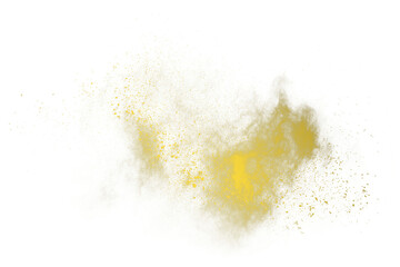Fototapeta na wymiar Freeze motion of yellow dust explosion isolated 