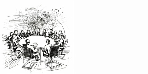 Obraz premium A drawing of a man and woman sitting at a table with a computer. Generative AI