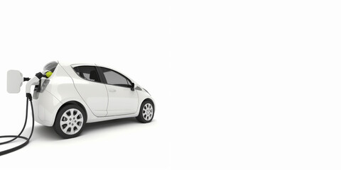 Fototapeta na wymiar A white car with a plugged in charging station. Generative AI