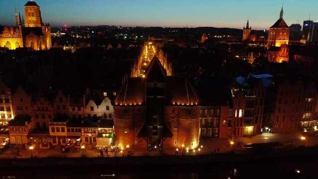 Drone shot of the Gdansk in Poland by the Evening