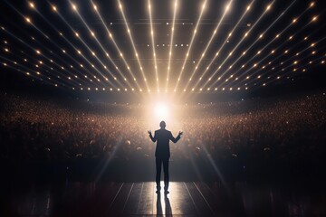 Fictional man musician on the stage in the light of spotlights made with generative AI