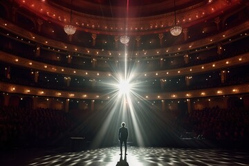 Fictional man musician on the stage in the light of spotlights made with generative AI