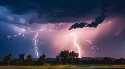 Naklejka na ściany i meble amazing beautiful magical sky cloudy rainy stormy with lightning and thunder.