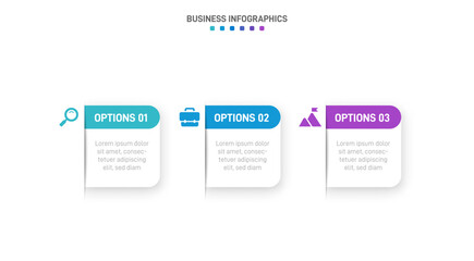 Obraz premium Timeline infographic with infochart. Modern presentation template with 3 spets for business process. Website template on white background for concept modern design. Horizontal layout.