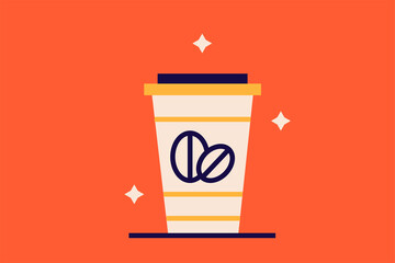 Geometric coffee cup illustration, vector coffee cup to go icon in flat design art.	
