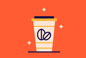 Geometric coffee illustration, vector coffee cup to go icon in flat design art.	