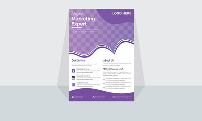 Professional and Modern design template. Corporate business flyer template design. New Digital Marketing Flyer. Purple Violet and White color flyer. White background. Simple and Minimal Design.
