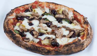pizza with cheese olives and mushrooms