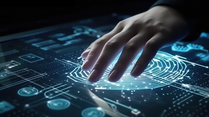 Fingerprint scanning, biometric authentication, cyber security and fingerprint password, future technology and cybernetic. AI generated