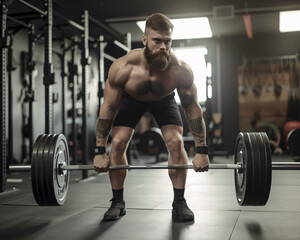 Fototapeta na wymiar Strong Man Perfecting Deadlift Technique, Powerlifting Workout, Generative AI