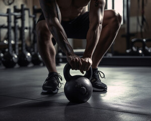Close-up: Man's Strong Grip on Kettlebell, Intense Gym Workout, Generative AI