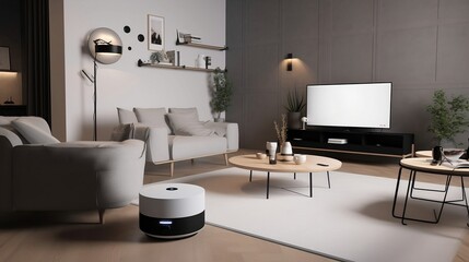 Modern, Stylish Living Room with Smart Home Devices on Display | Created using generative AI