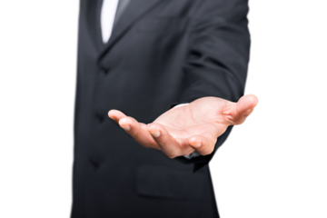 Man wearing a business suit reaching hand out