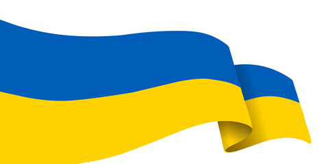 Flowing national flag of Ukraine is isolated on transparent background. PNG