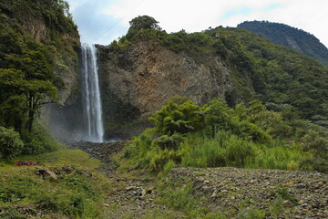 Waterfall Manto de la Novia at Rio Pastaza at Banos, Tungurahua Province, Ecuador, South America
