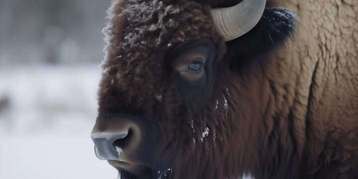 Winter Wonder: Hyper Realistic Image of an American Bison with Snow-Covered Fur | Created using generative AI