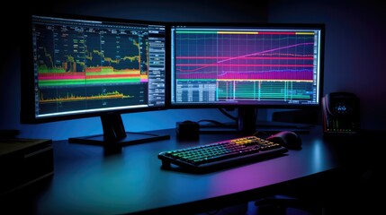 Color trader of stock exchanges on monitors. Data Analytics. AI generated