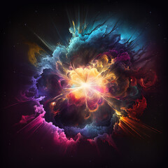 Illustration with a big, bright explosion in a large space