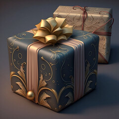 Two beautiful gift boxes with patterns on a dark background