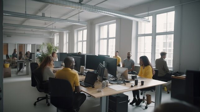 People in the office have a meeting created  with Generative AI technology