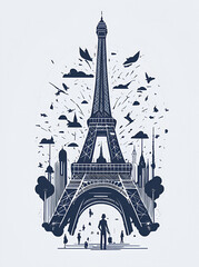 A Paris Eiffel Tower cartoon. AI generated illustration